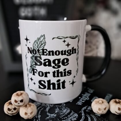 Not Enough Sage For This Shit mug with gothic witch design and black handle