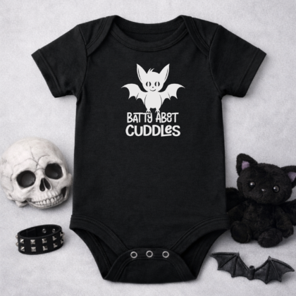 Batty about cuddles goth baby grow black baby vest cute bat design