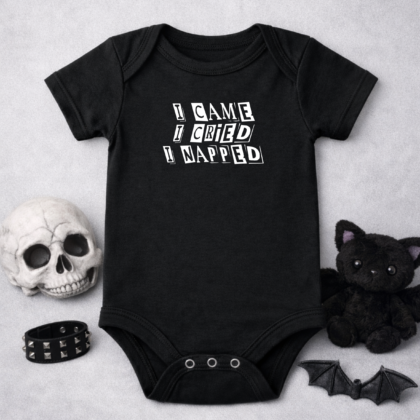 Funny baby grow i came i cried i napped black baby vest slogan baby outfit