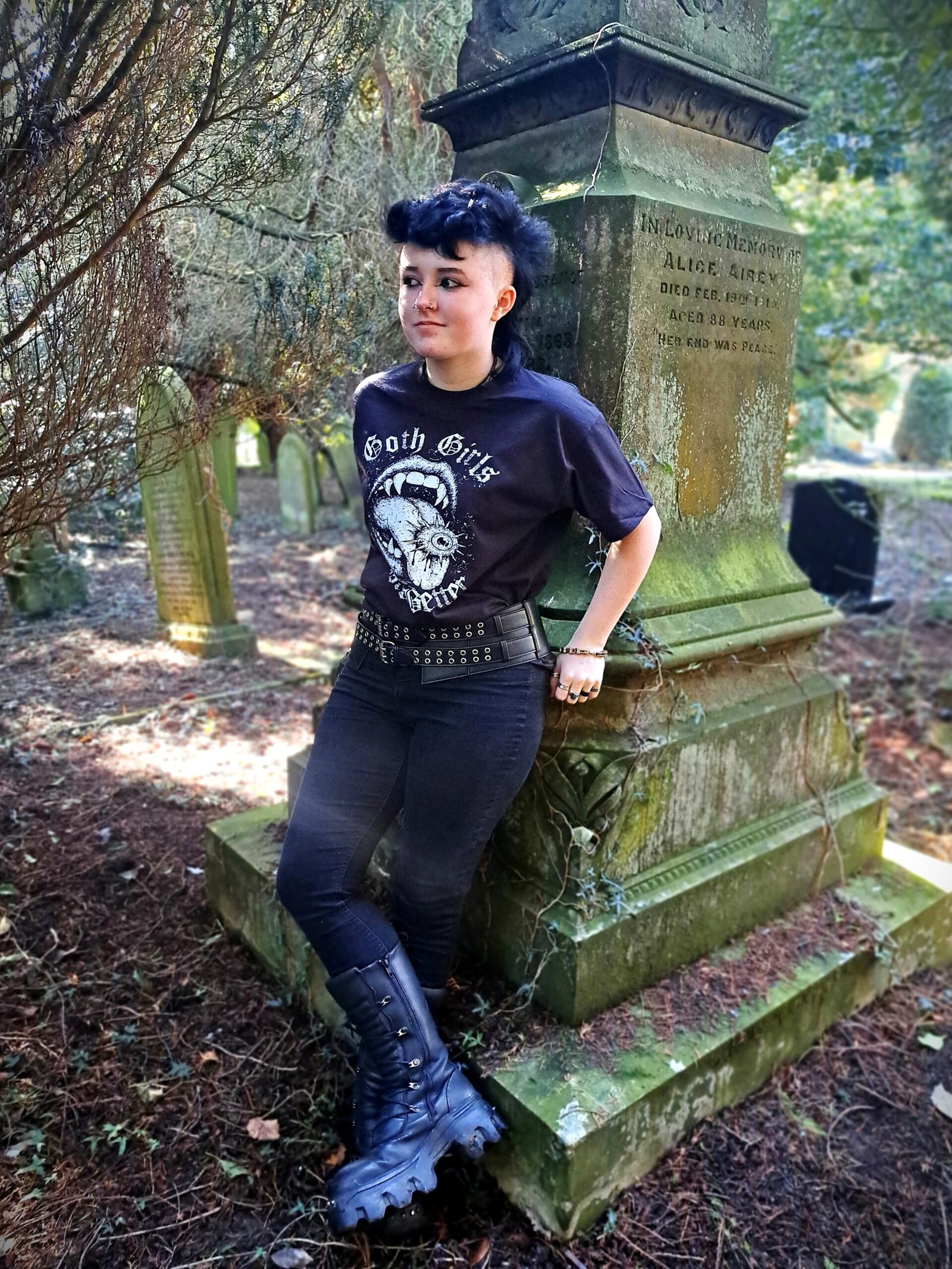 Goth Girls Taste Better gothic graphic t shirt styled in alternative fashion photoshoot