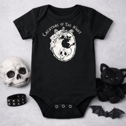 Black cat baby grow gothic creature of the night baby vest spooky alternative baby clothing