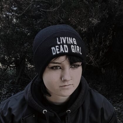 black gothic beanie worn alternative embroidered hat