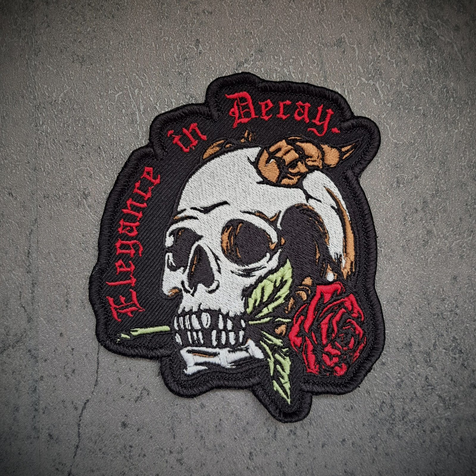 Flirting In Decay large skull and rose gothic embroidered patch 15.5cm x 12cm